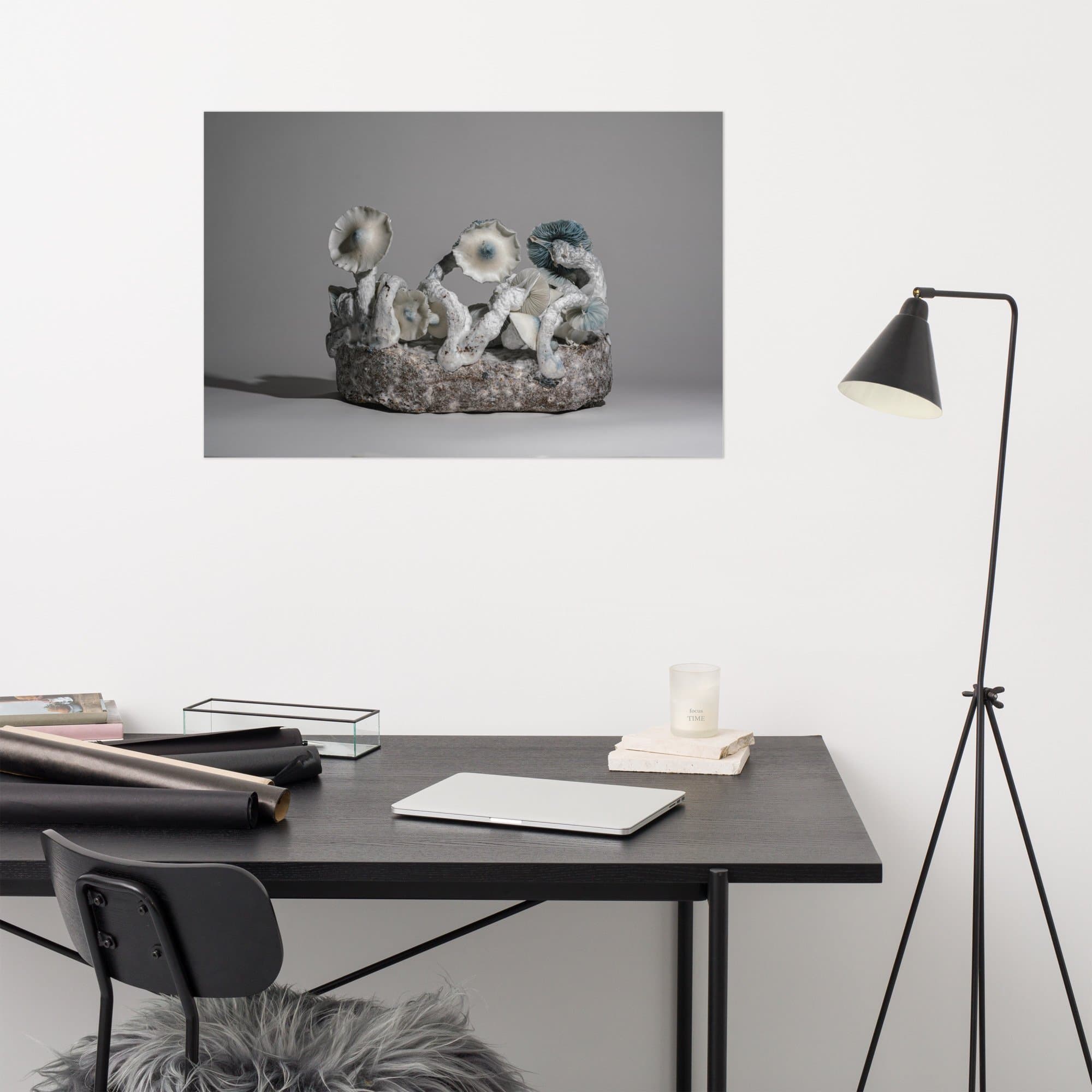 Jack Frost Circle mushroom artwork shown as the exact 24 by 36 inch Printful poster mockup