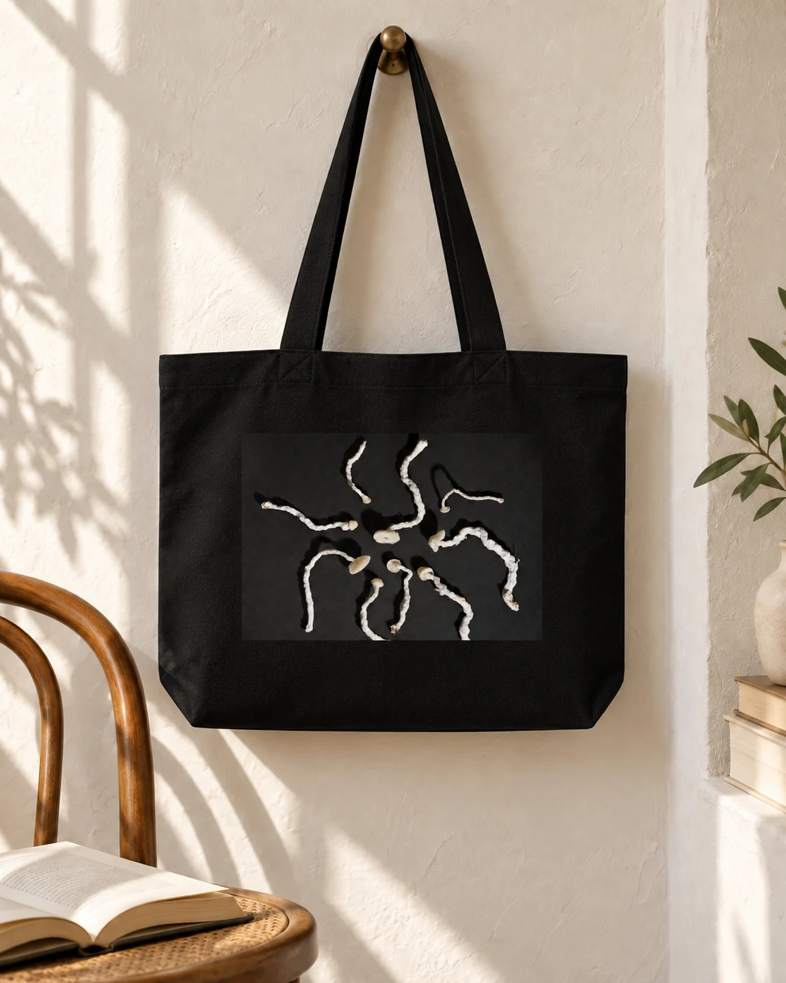 White Squiggle tote in Black